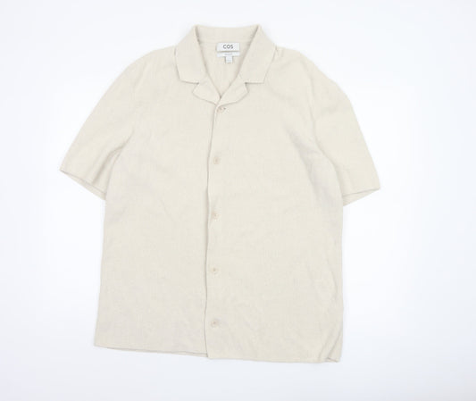 COS Men’s Ivory M Relaxed Cotton Blend Textured Short Sleeve Button-Up Shirt