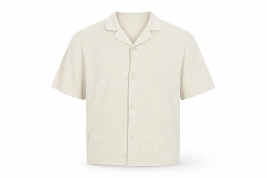 COS Men’s Ivory M Relaxed Cotton Blend Textured Short Sleeve Button-Up Shirt