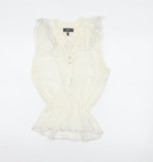 River Island Women Ivory UK 12 Floral Ruffle V-Neck Tunic Blouse