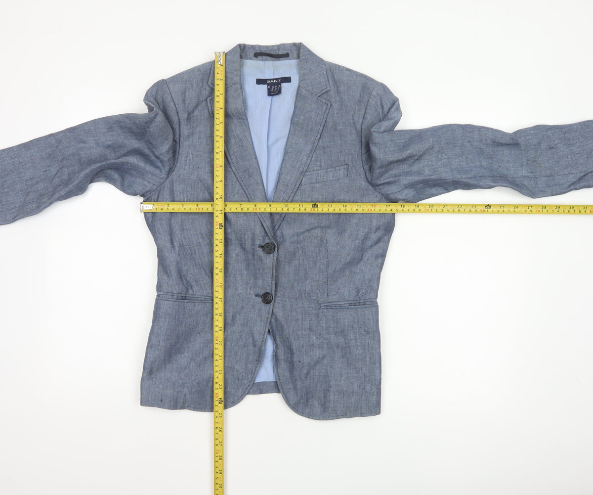 Back view of GANT Women’s Blue UK 10 Linen Herringbone Tailored Blazer