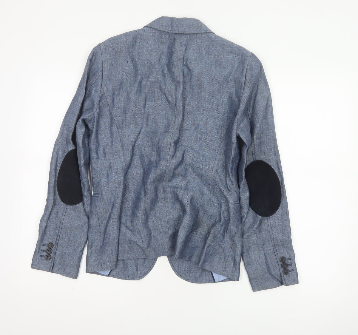 Close-up detail of GANT Women’s Blue UK 10 Linen Herringbone Tailored Blazer