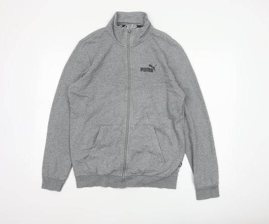 Puma Men Grey Size S Basic Full Zip Sports Jacket Logo