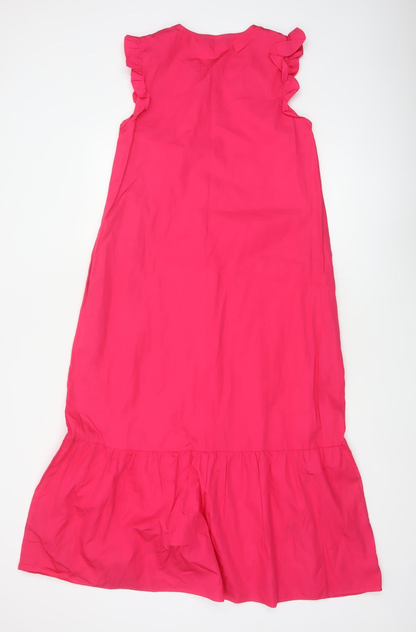 Marks & Spencer Women Pink UK 6 Long Shift Dress Ruffle Cap Sleeve