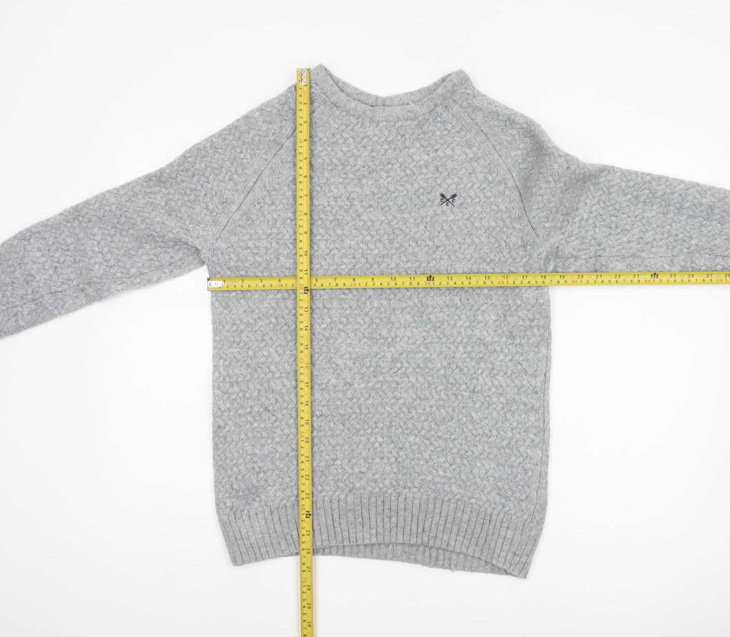 Crew Clothing Company Men's Grey L Cable Knit Lambswool Blend Jumper