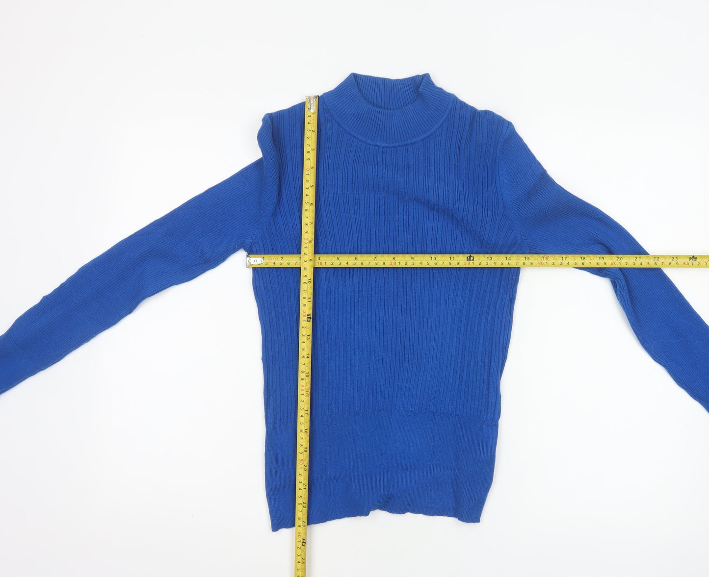 Marks and Spencer Women Blue Size 12 Rib Knit Mock Neck Jumper