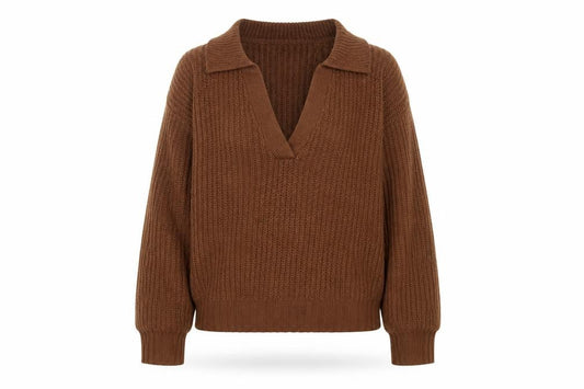 Brave Soul Women’s Brown Size 10 Chunky Knit Collared V-Neck Jumper
