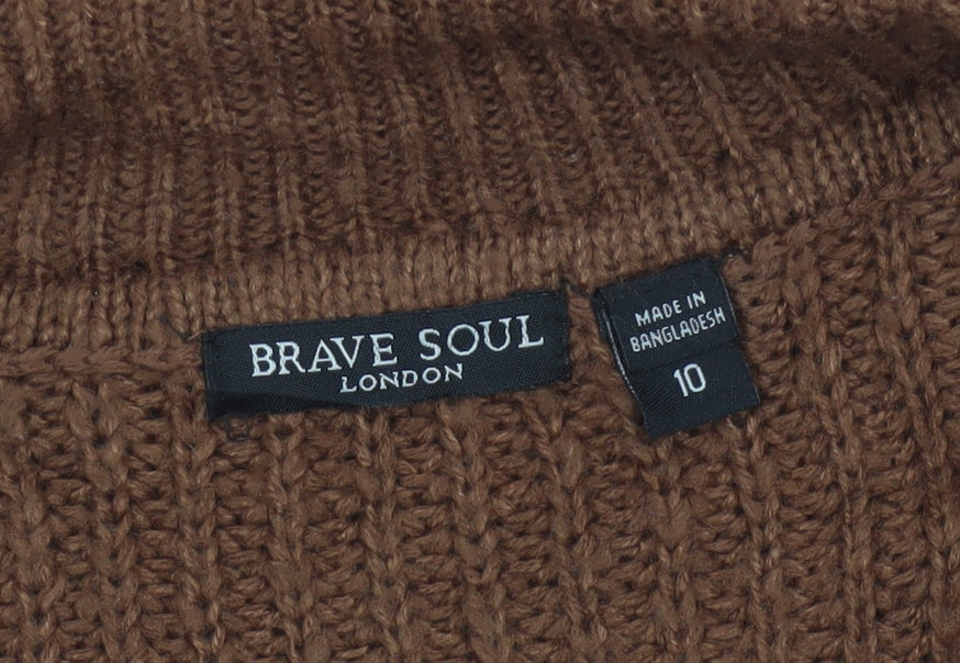 Brave Soul Women’s Brown Size 10 Chunky Knit Collared V-Neck Jumper