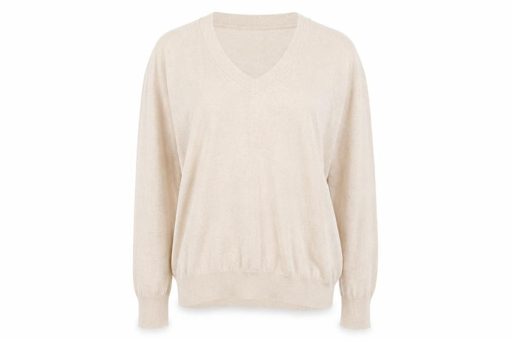 Marks & Spencer Women Ivory M Linen Blend V-Neck Lightweight Jumper