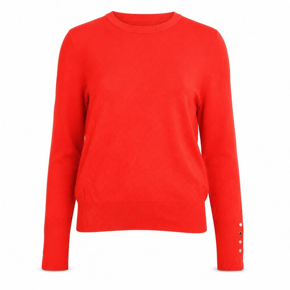 Zara Women Red UK 12 Round Neck Knit Pullover Button Cuff Jumper