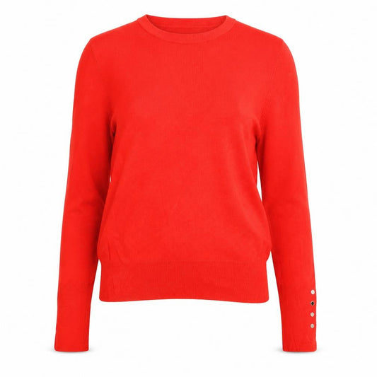 Zara Women Red UK 12 Round Neck Knit Pullover Button Cuff Jumper