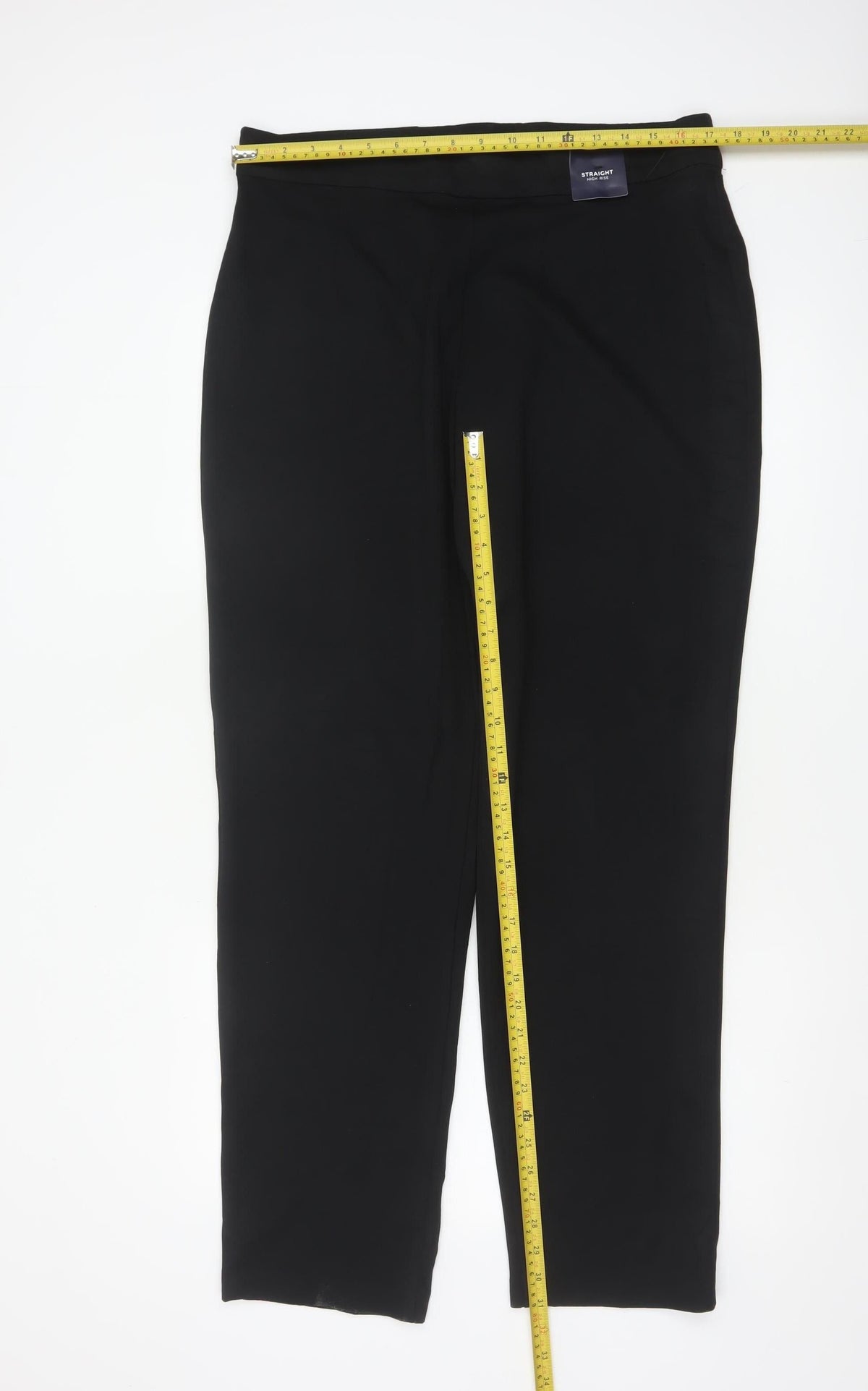 M&S Women Black UK 16 Regular High Rise Straight Leg Trousers