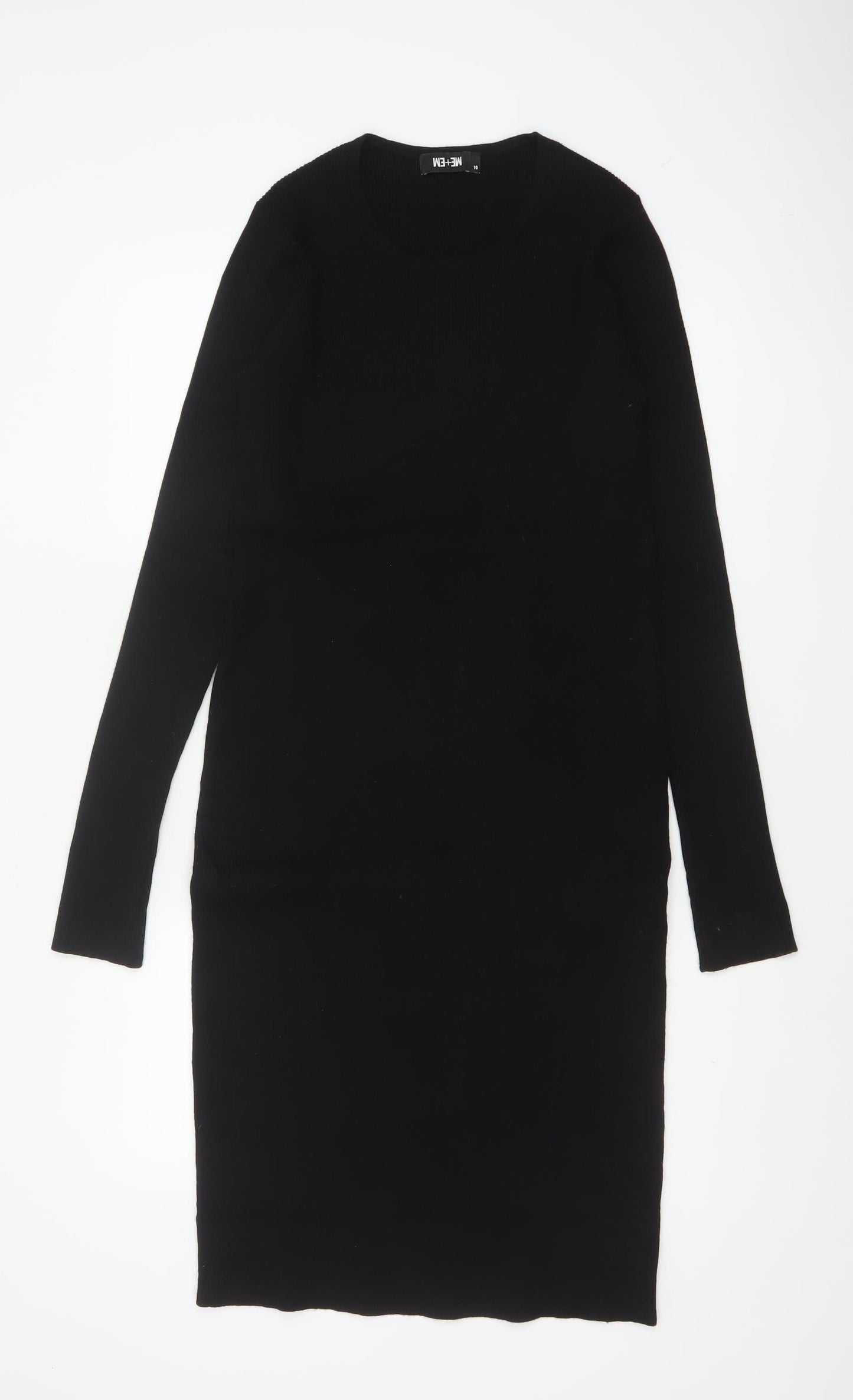 ME+EM Women Black Size 10 Merino Wool Long Sleeve Jumper Dress