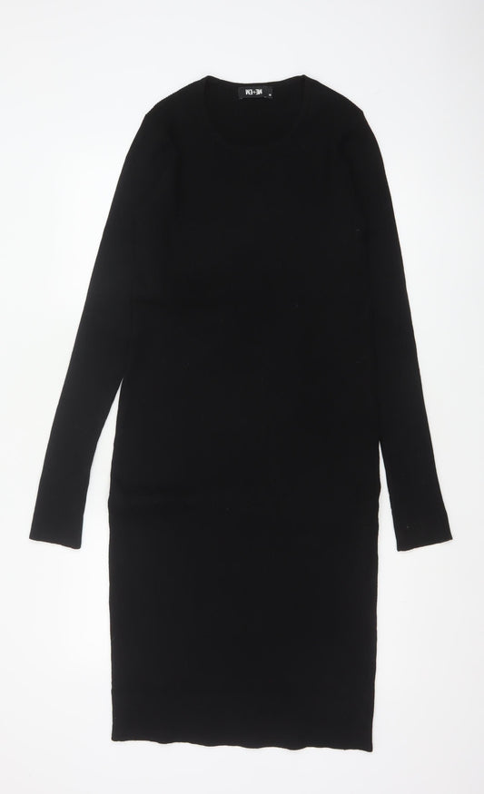 ME+EM Women Black Size 10 Merino Wool Long Sleeve Jumper Dress