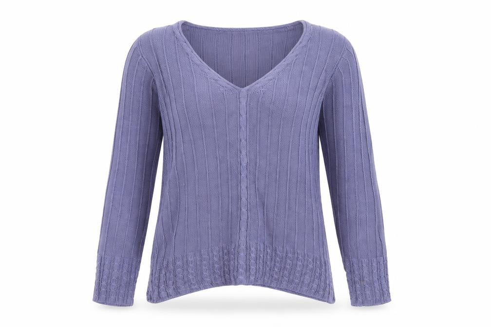 Spirit of the Andes Women Purple S V-Neck Cotton Cable Knit Jumper