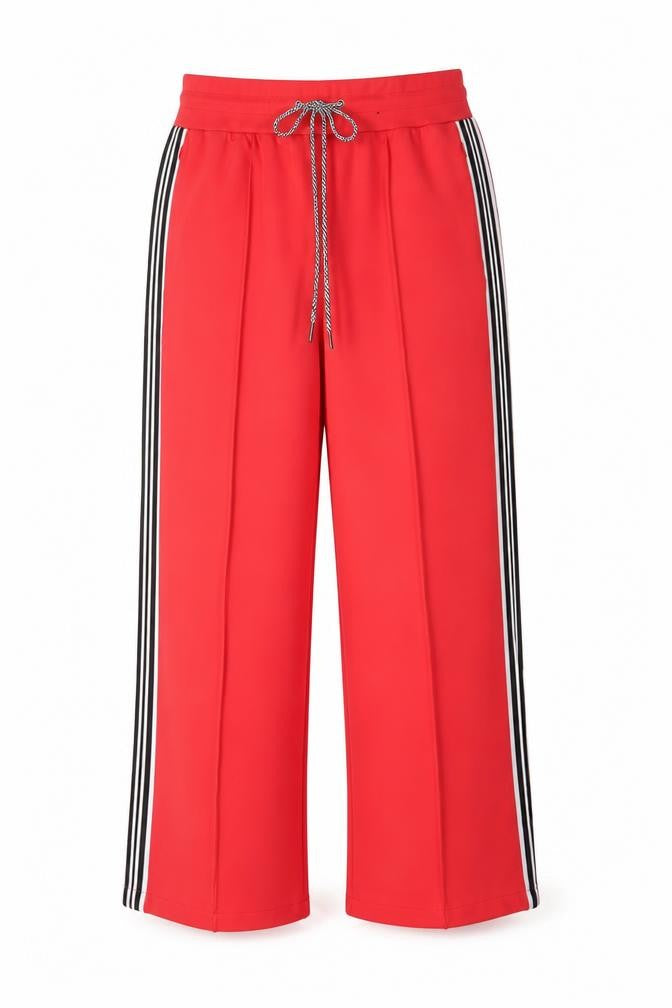 Marks & Spencer Women Red UK 14 Wide-Leg Drawstring Stripe Trousers