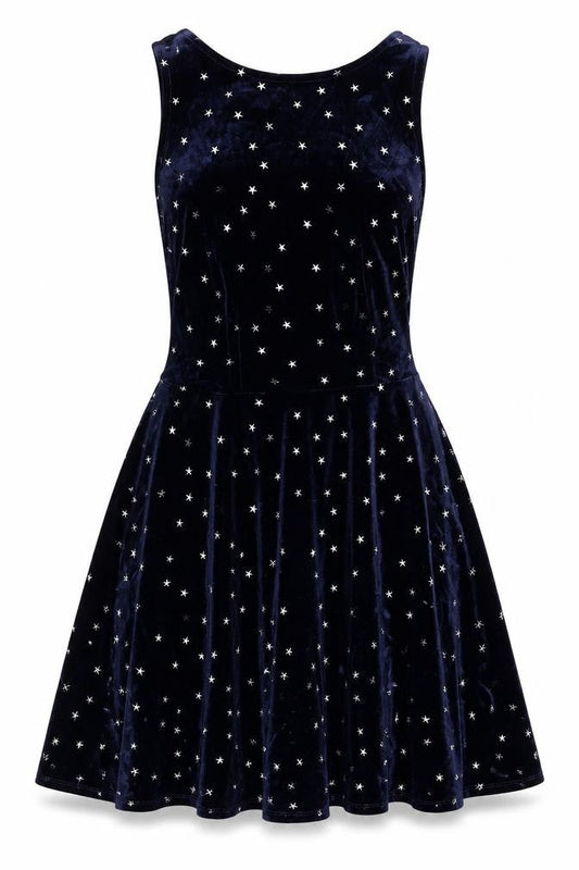 Topshop Women Blue UK 6 One Shoulder Velvet Star Skater Mini Dress