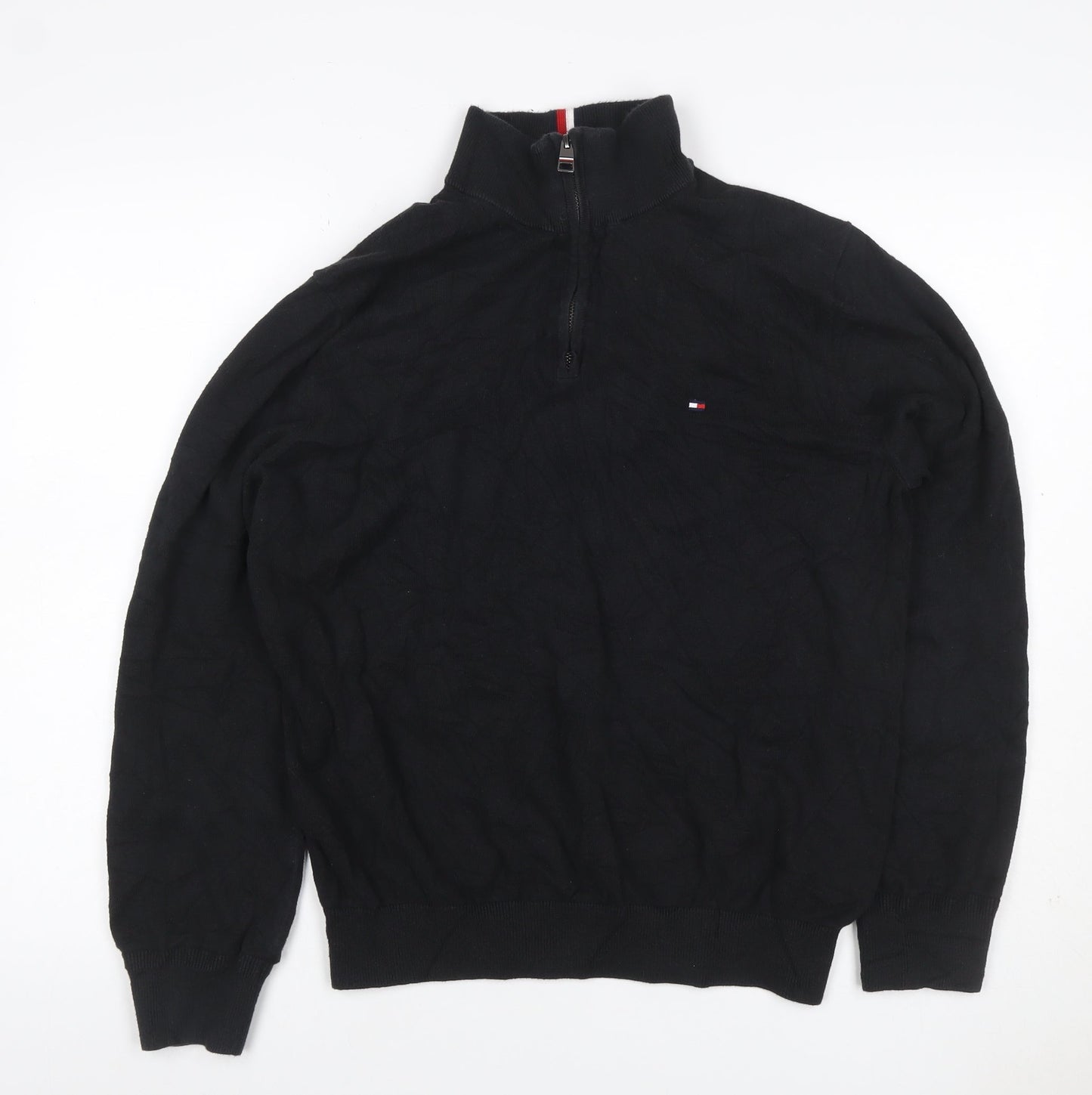 Tommy Hilfiger Men’s Black M 1/4 Zip High Neck Cotton Jumper