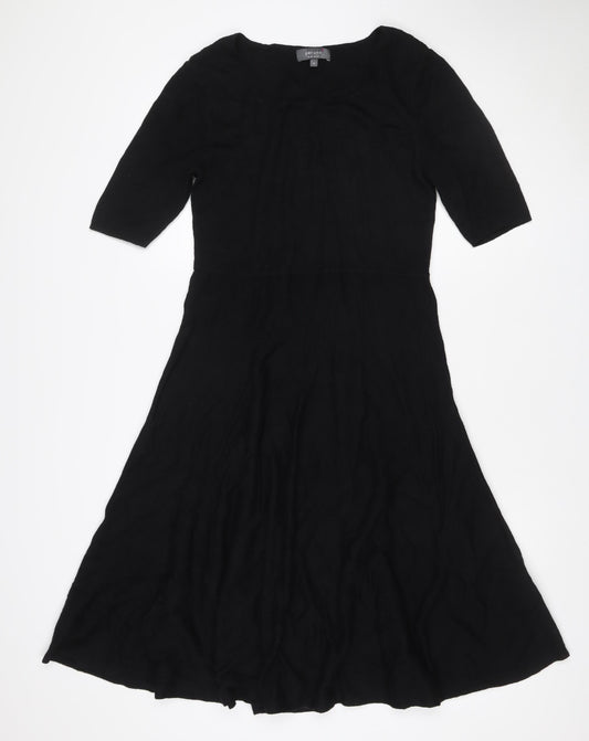 Per Una Women Black Size 16 Fit & Flare Knit Long Sleeve Knee Dress
