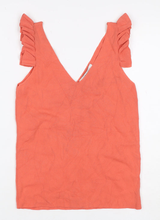 Next Women Orange UK 12 Ruffle Strap V-Neck Sleeveless Camisole Top