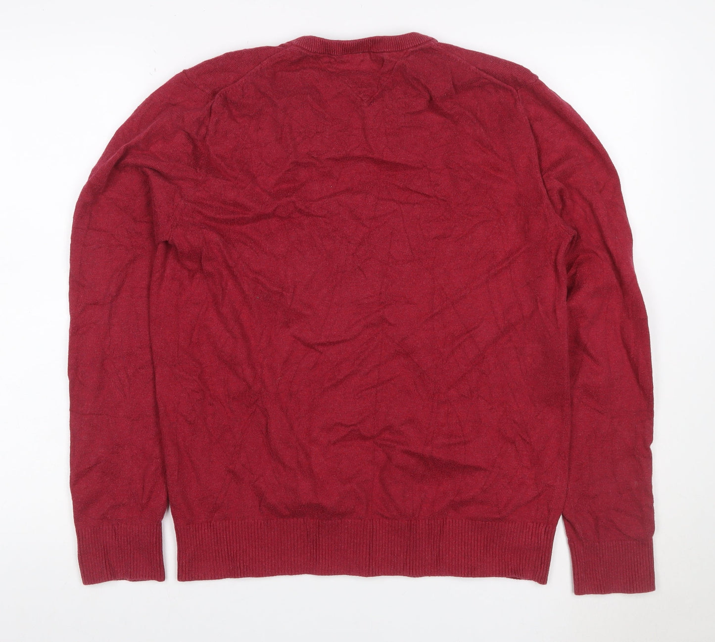 Tommy Hilfiger Men’s Red M Cotton Cashmere V-Neck Logo Pullover Jumper
