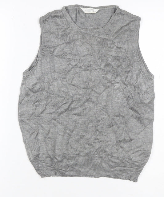 St Michael Marks & Spencer Women Grey Silk Knit Tank Top UK 10 Vintage