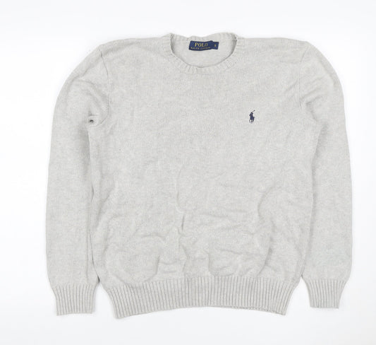 Polo Ralph Lauren Men's Grey Small Cotton Logo Crew Neck Jumper