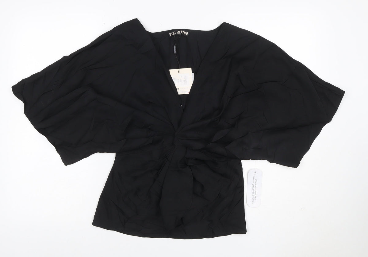 Girl In Mind Women’s Black UK 14 Wrap V-Neck Kimono Sleeve Blouse
