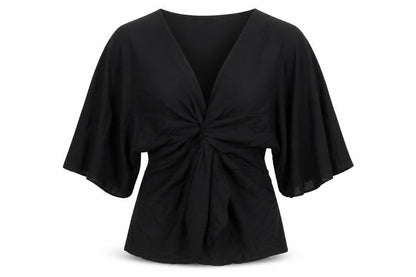Girl In Mind Women’s Black UK 14 Wrap V-Neck Kimono Sleeve Blouse