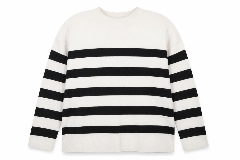 Peacocks Women’s Ivory Black Striped Mock Neck Knit Jumper 2XL