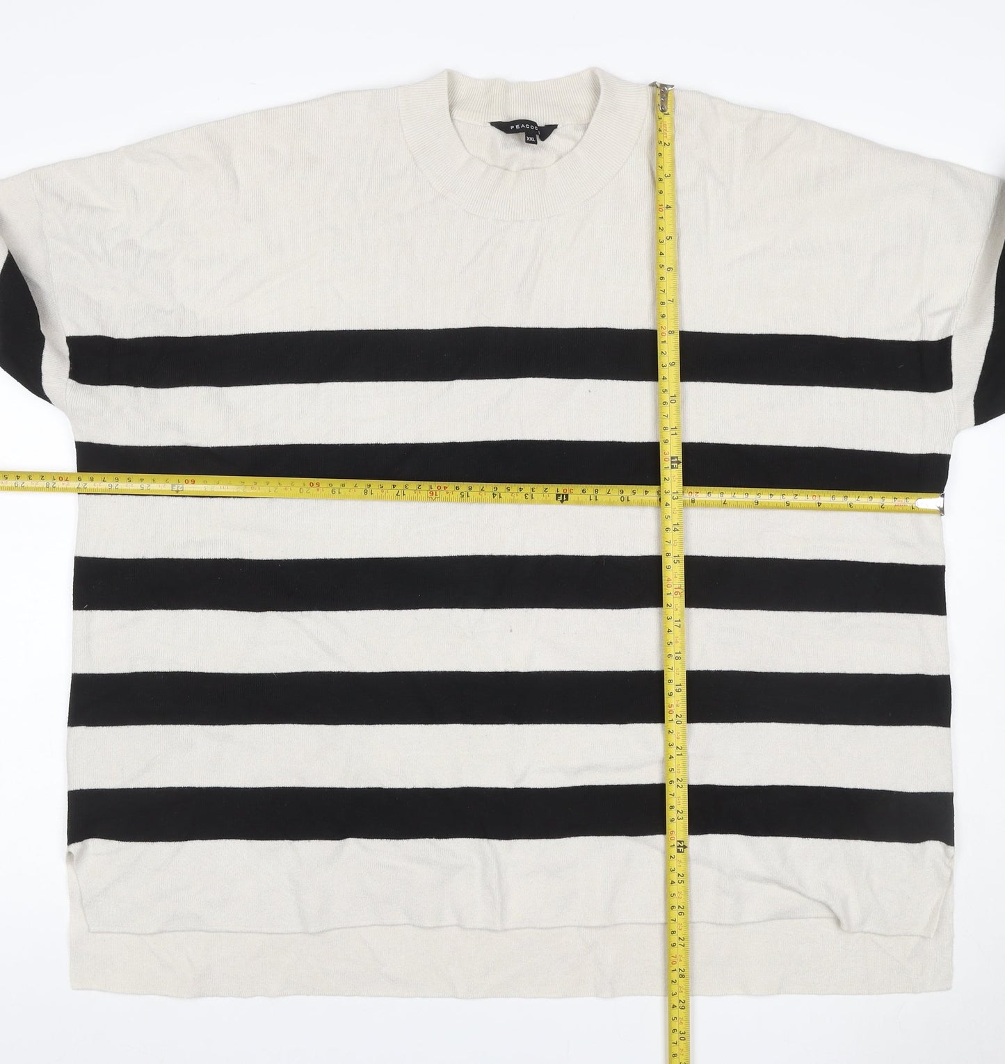 Peacocks Women’s Ivory Black Striped Mock Neck Knit Jumper 2XL