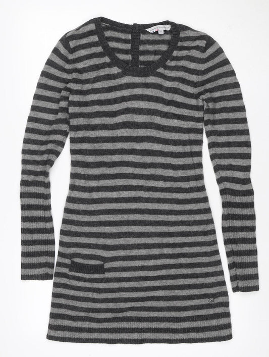 Crew Clothing Co. Women Grey Stripe Size 10 Cowl Neck Jumper Dress
