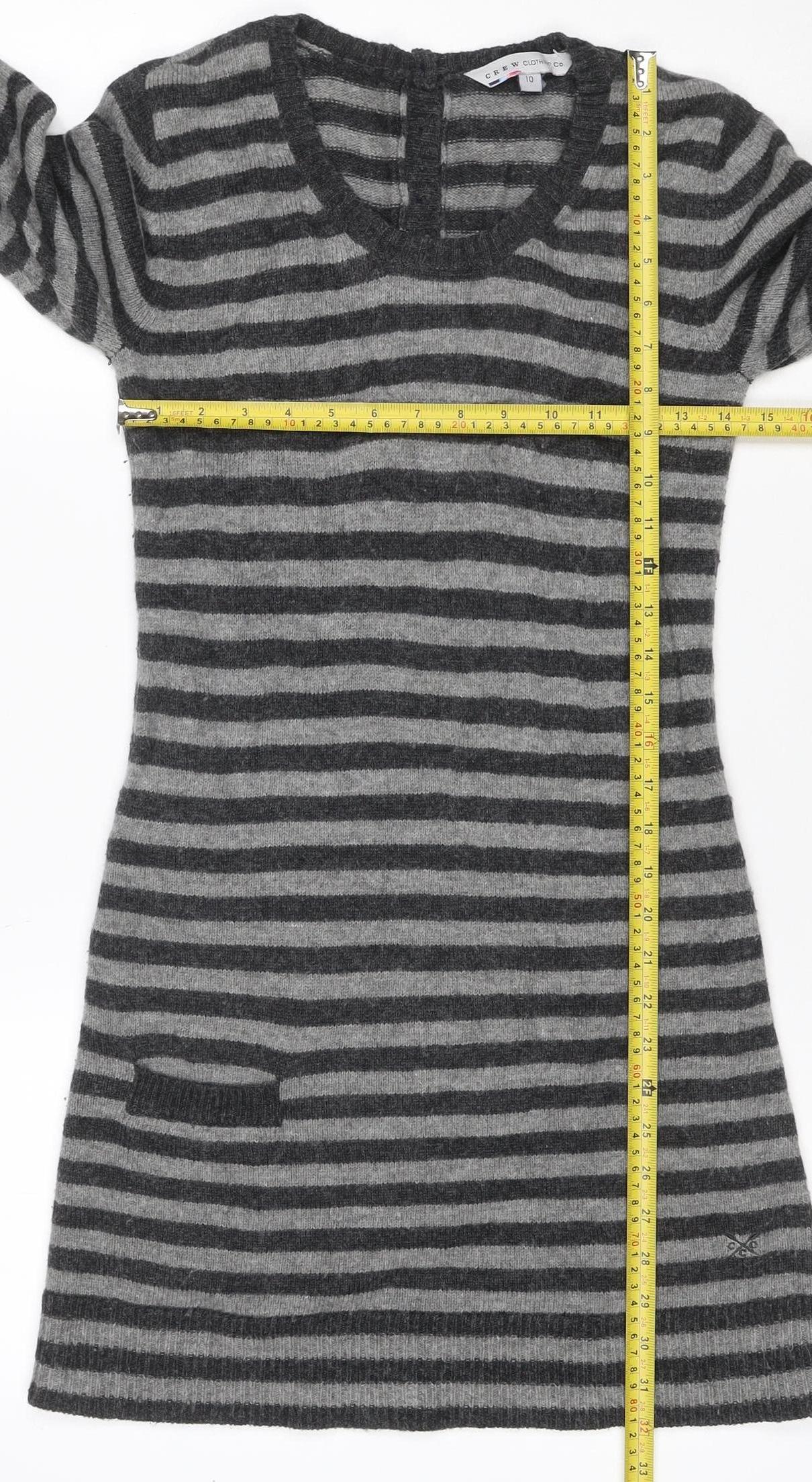 Crew Clothing Co. Women Grey Stripe Size 10 Cowl Neck Jumper Dress