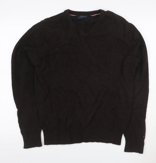 Tommy Hilfiger Men’s Black L V-Neck Cotton Blend Elbow Patch Jumper