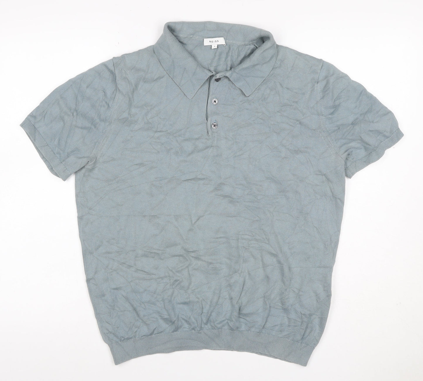 Reiss Men’s Grey Cotton Knit Polo Shirt Size L Short Sleeve