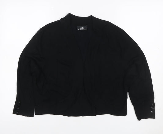 Wallis Women Black L Open V-Neck Knit Cardigan Button Cuffs