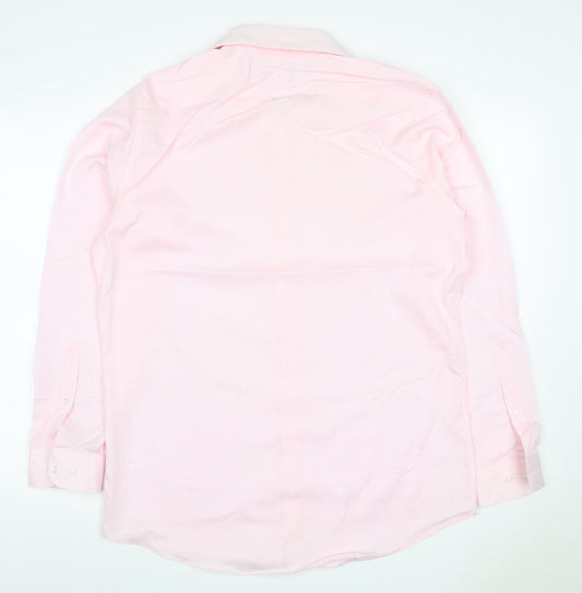 John Lewis Men Pink 16in Tailored Fit Cotton Long Sleeve Formal Shirt