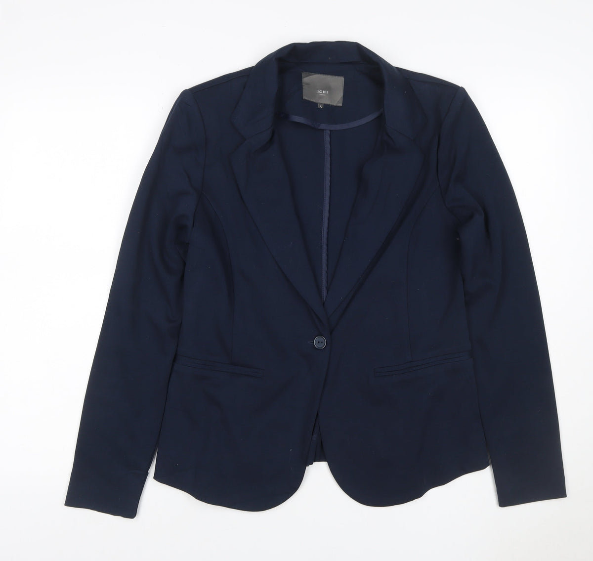 Additional front view of ICHI Women Blue L Single-Breasted Stretch Blazer Business Jacket