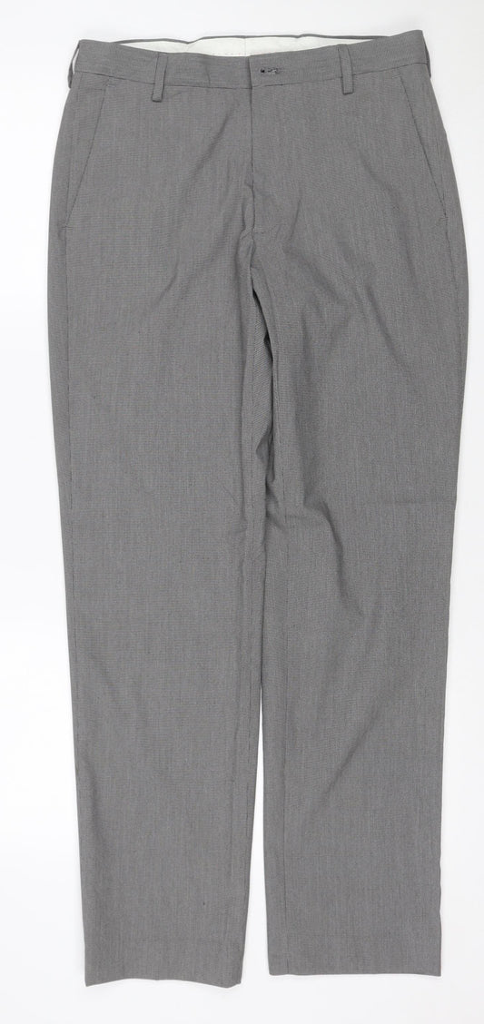 Marks and Spencer Men Grey 30R Regular Fit Check Dress Trousers