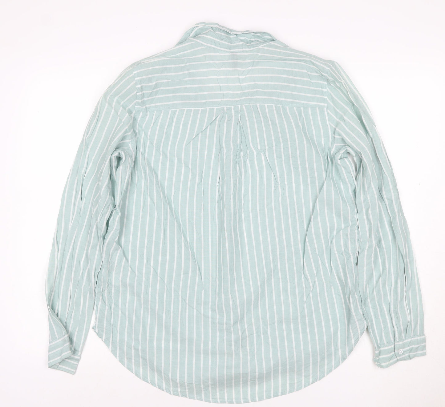 H&M Divided Women Mint Green Stripe Ruffle Basic Button-Up Shirt UK 12