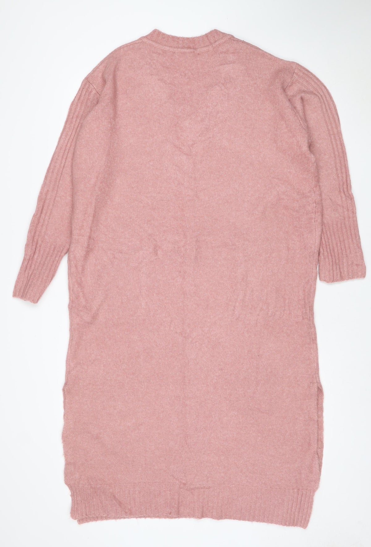 Next Women Pink Wool Knit V-Neck Long Sleeve Jumper Dress UK 12