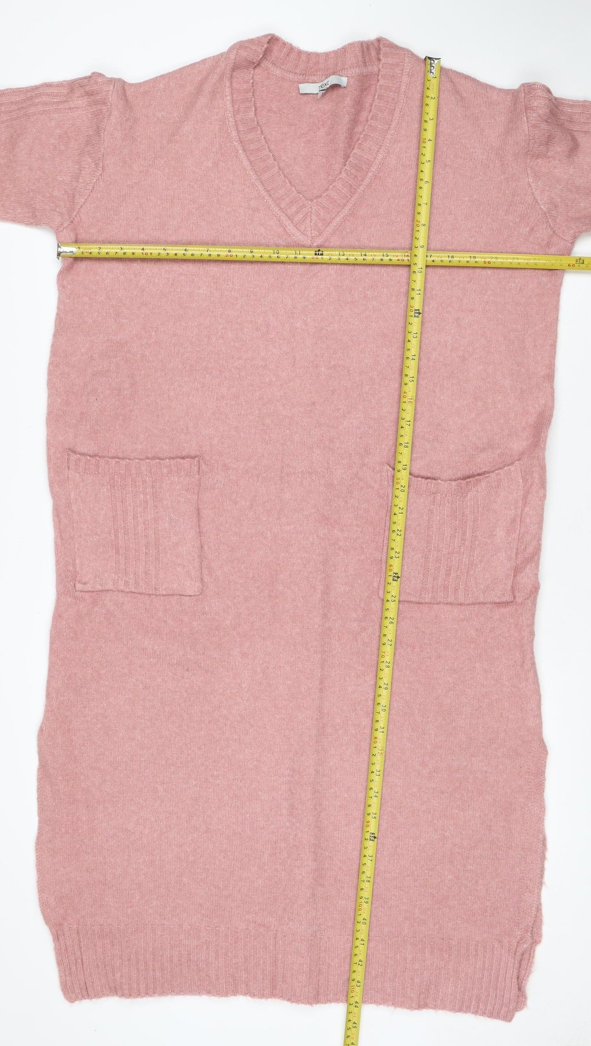 Next Women Pink Wool Knit V-Neck Long Sleeve Jumper Dress UK 12