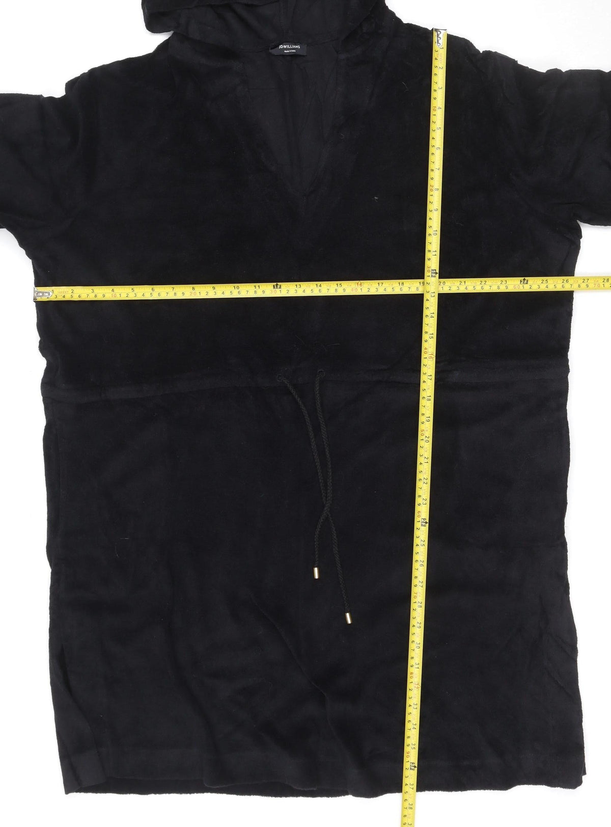 Close-up detail of JD Williams Women’s Black S Hooded Long Sleeve Shift Dress