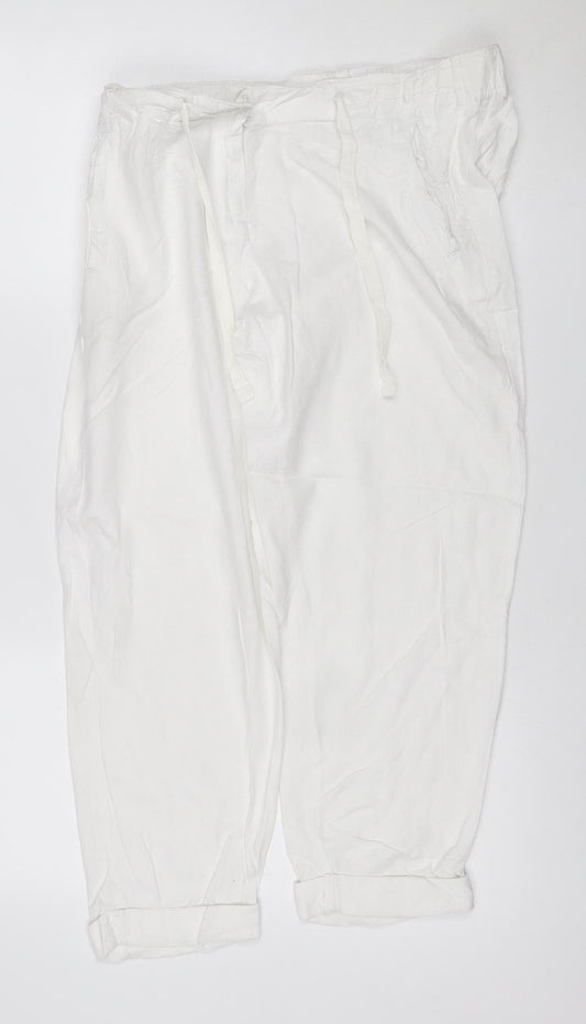 M&S Women’s White UK 12 Short Linen Blend Cargo Trousers