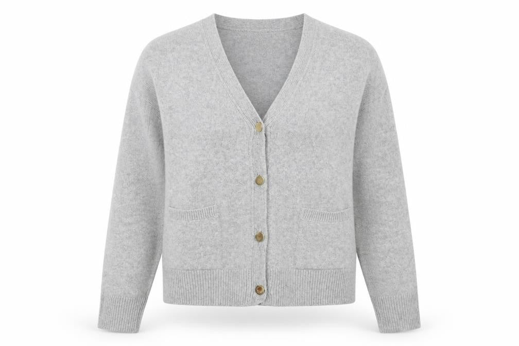 Marks & Spencer Women Grey M V-Neck Button Pocket Knit Cardigan