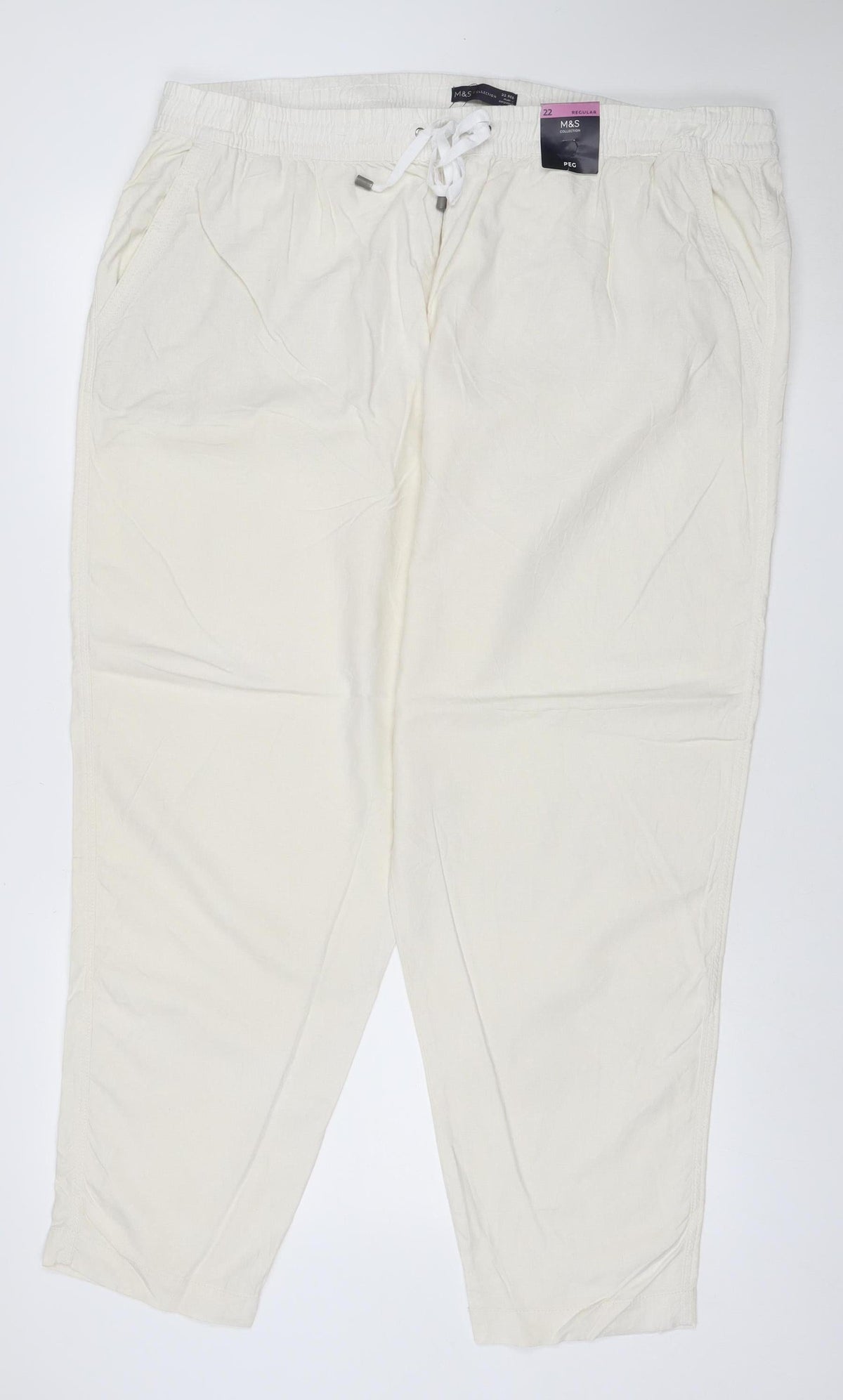Marks & Spencer Women Ivory Size 22 Regular Cotton Drawstring Joggers