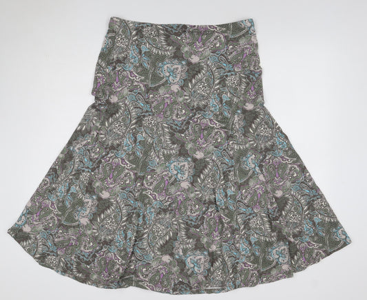 M&S Women Green Paisley Midi Flare Skirt UK 14 Stretch