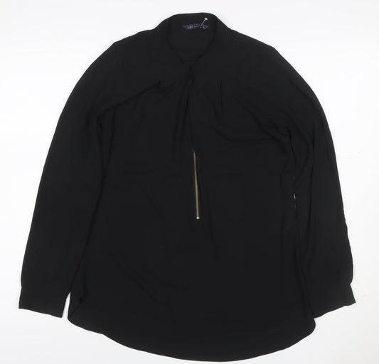 Marks and Spencer Women Black UK 8 High Neck Zip Long Sleeve Blouse