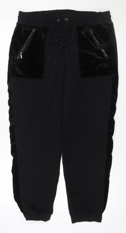 M&S Women’s Black UK 16 Regular Velvet Pocket Jogger Trousers