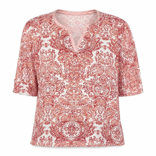 Artescape Women Pink M Paisley Sequin V-Neck Cotton Jersey T-Shirt