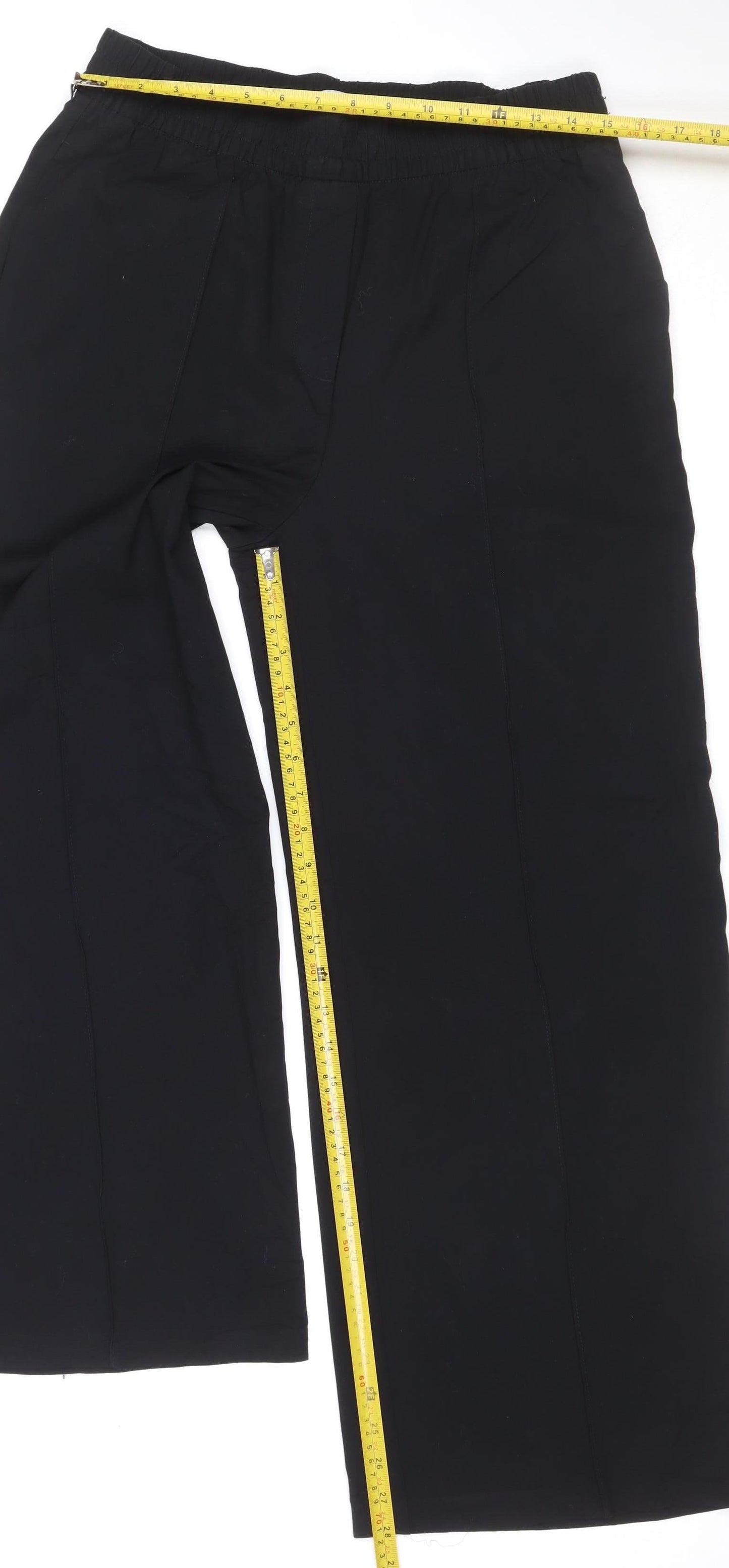 Marks and Spencer Women Black UK 12 Regular Wide-Leg Elastic Waist Trousers